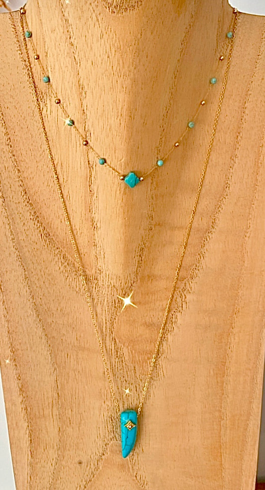 Collier boules turquoises/or LINA