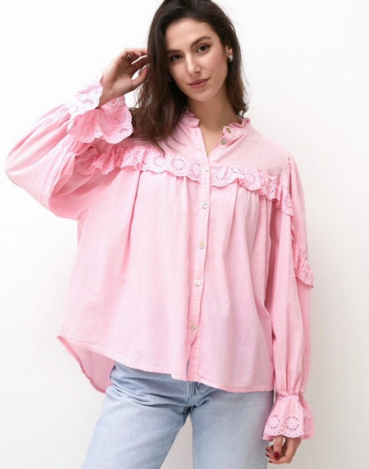 Blouse coton broderie anglaise PERLA rose bb