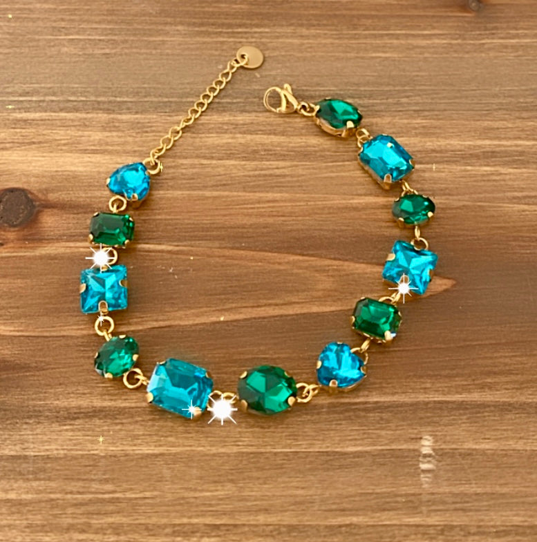 Bracelet strass turquoises/verts KILYA