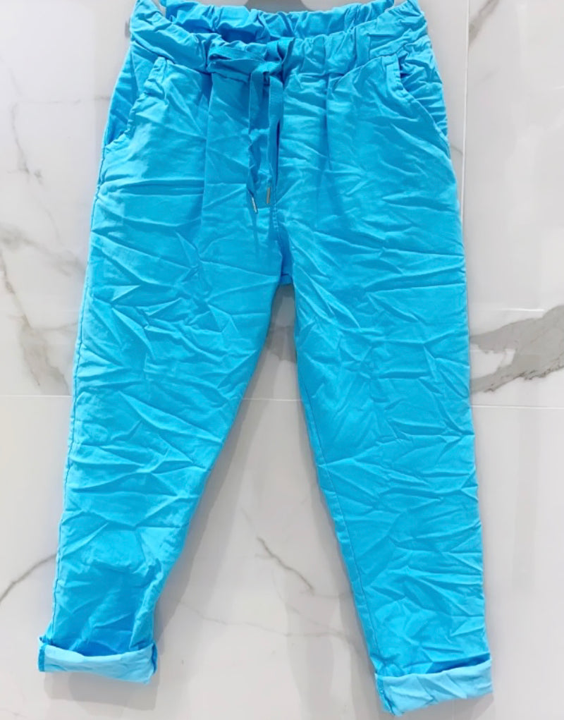 Pantalon toile unie turquoise LÉA 2 tailles