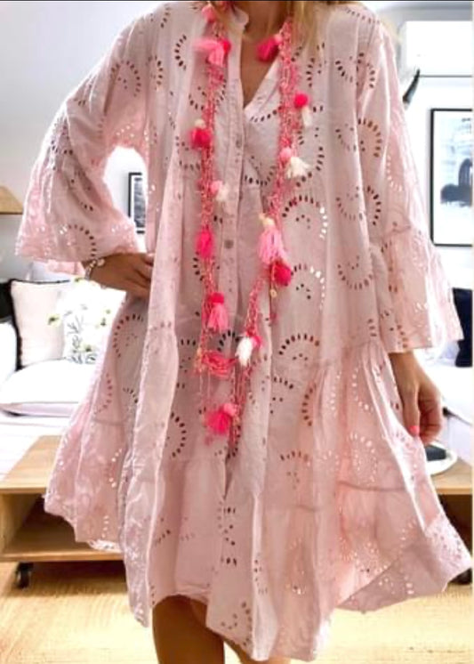 Robe broderie anglaise BARDOT rose bb  2 tailles