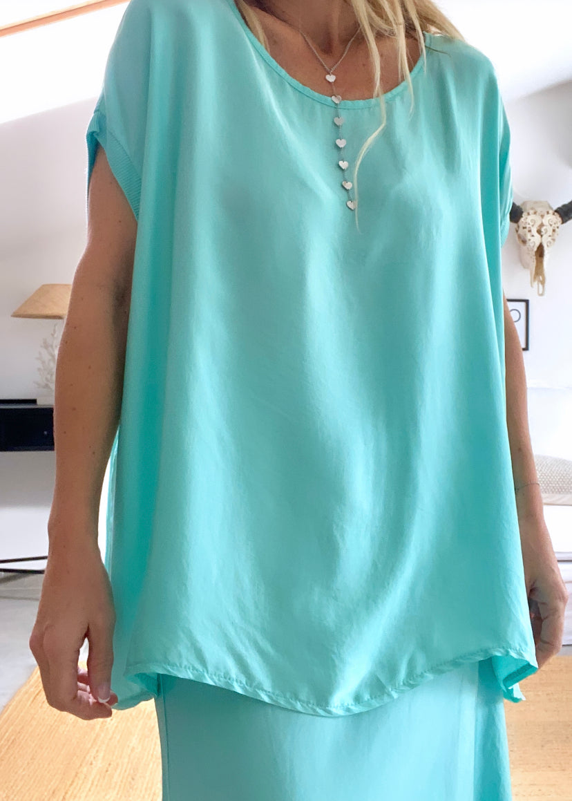 Top soie turquoise LENY