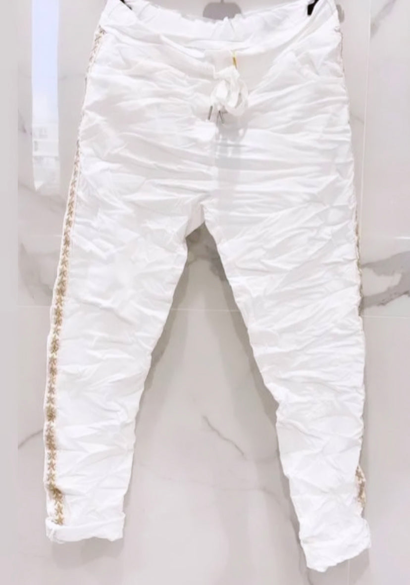 Pantalon blanc bandes fantaisies ROMY